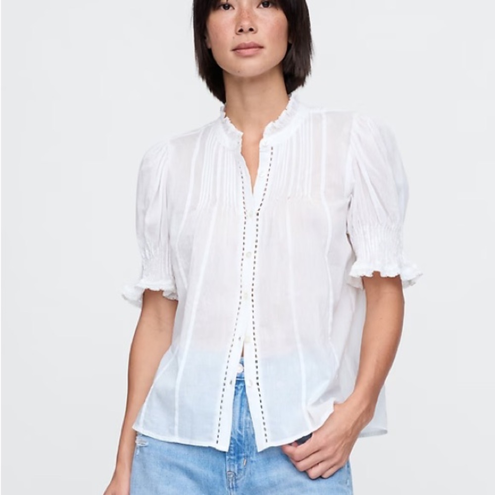 GAP Pintuck Ruffle Shirt with Puff Sleeves (Similar to Doen Henri Top)